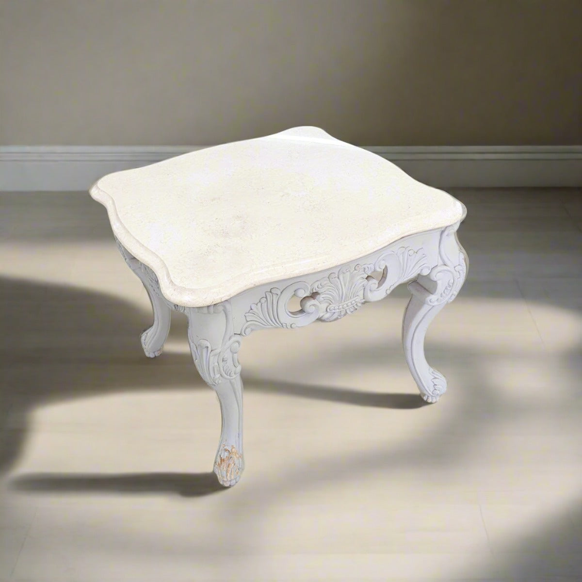 Gray Painted Carved Marble Top End Table - Habroc - Online ReStore