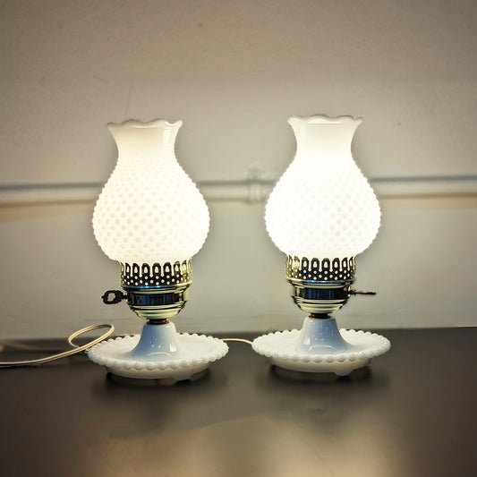 PAIR Milk Glass Lamps w/Chimney
