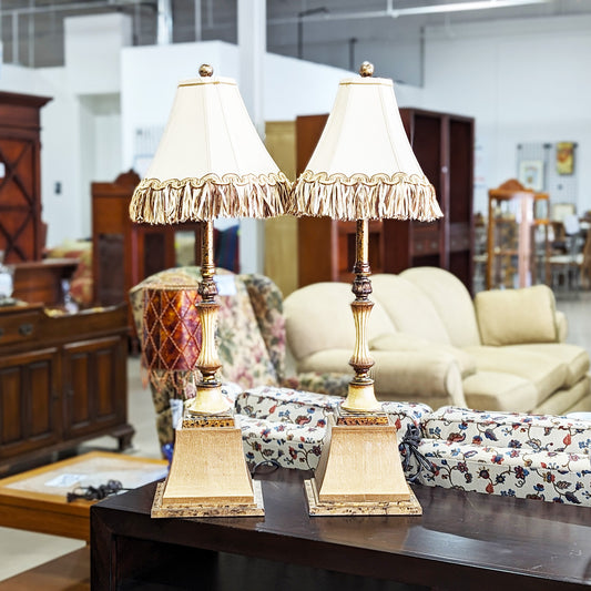 PAIR Table Lamps Fringe Shades - Habroc - Online ReStore