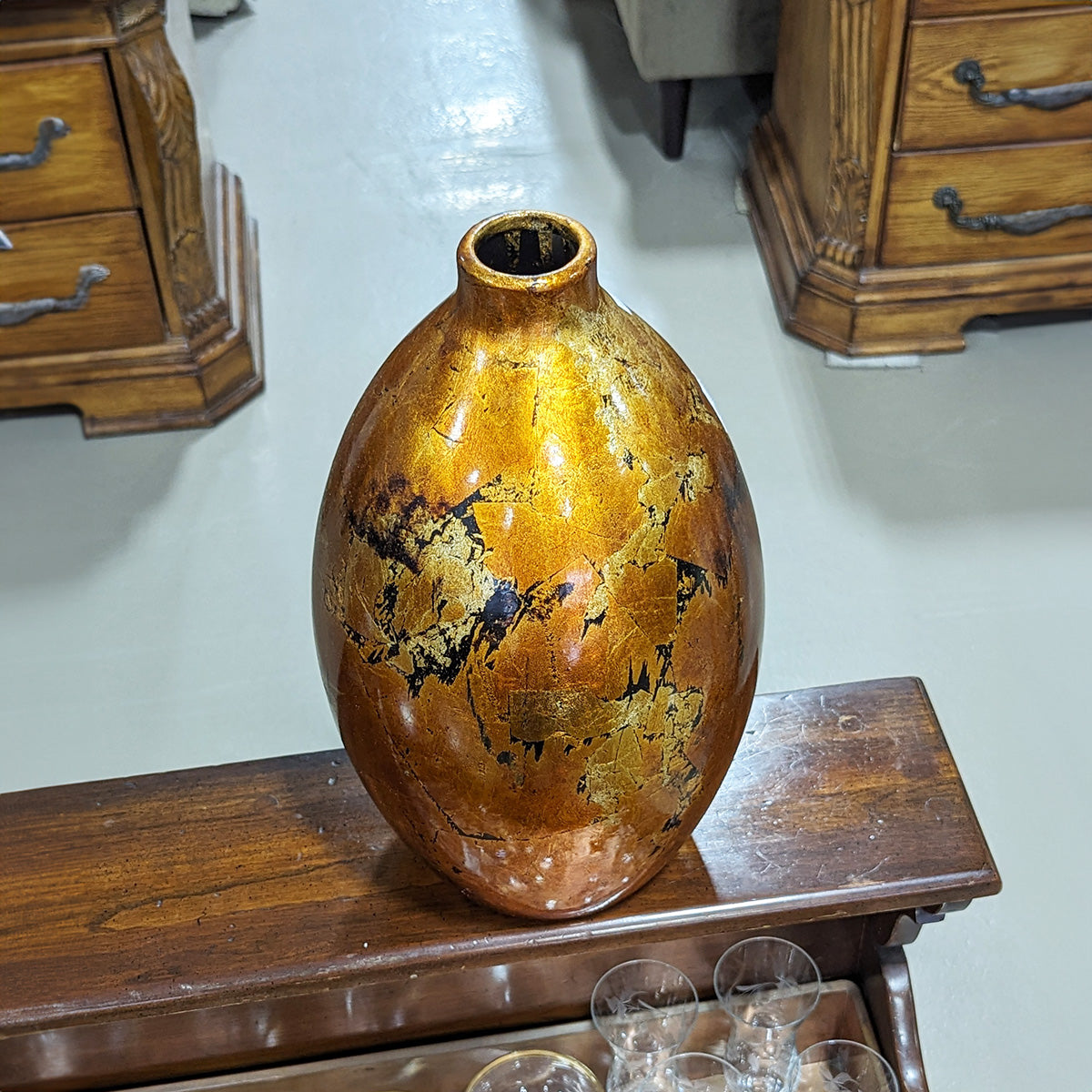 Tall Gold Glass Vase - Habroc - Online ReStore