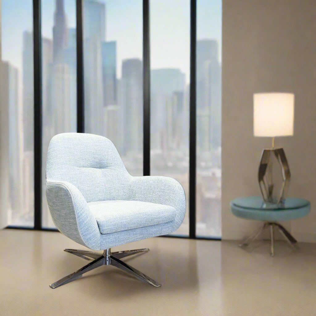 American Leather Light Blue Upholstered Arno Swivel Chair 