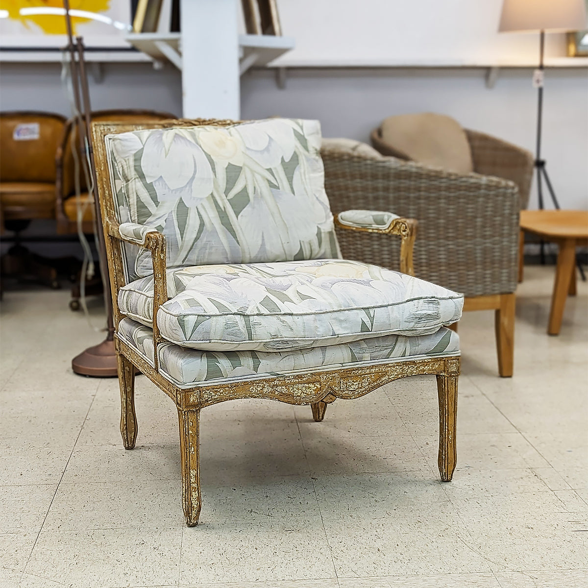Carved Pastel Upholstered Armchair - Habroc - Online ReStore