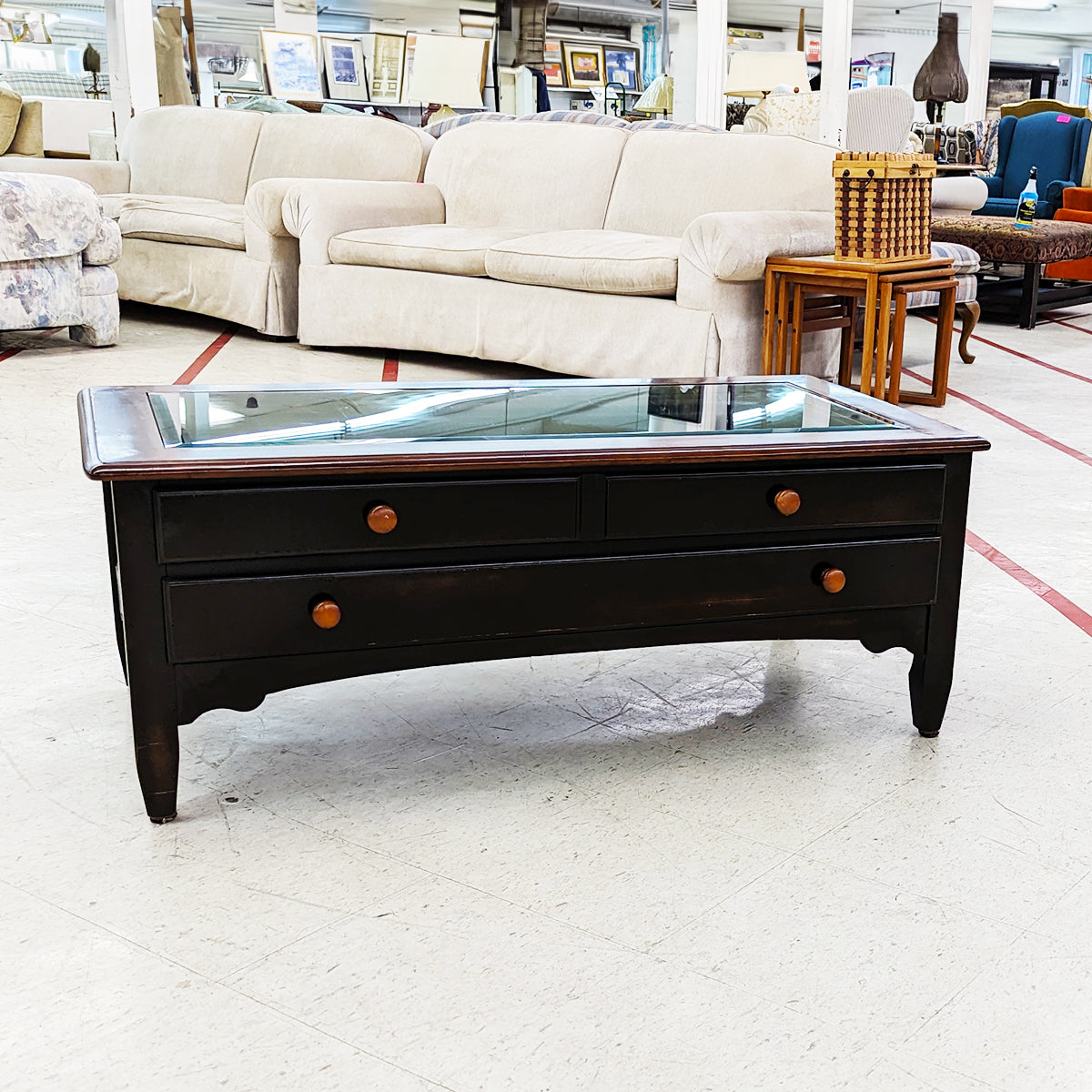 Shadow Box Display Glass Top Coffee Table w/2 Drawers - Habroc - Online ReStore