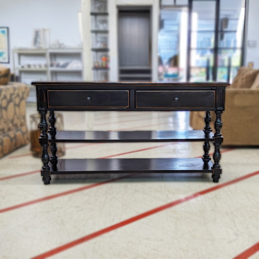 Distressed Black Console Table w/Drawers