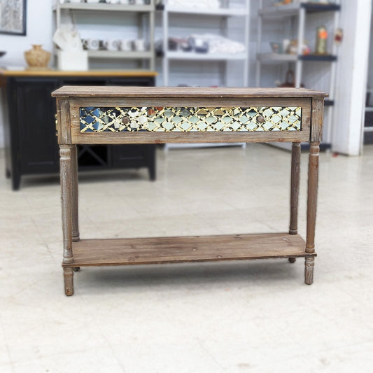 Distressed Rustic Mirrored Console Table