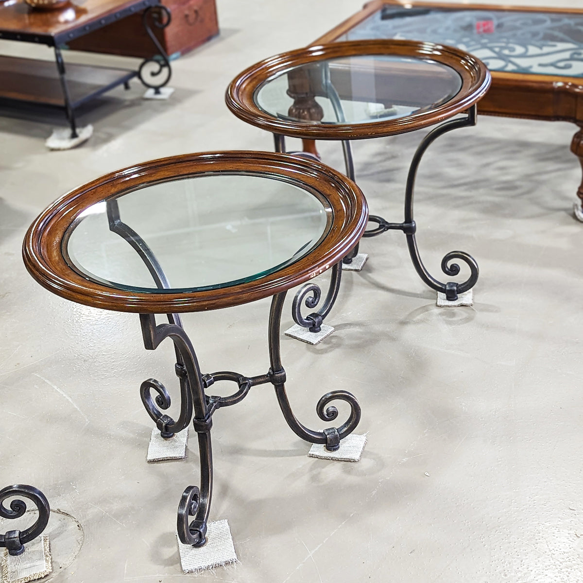 SET Ethan Allen Wrought Iron Glass Tables (Sold Separately) - Habroc - Online ReStore