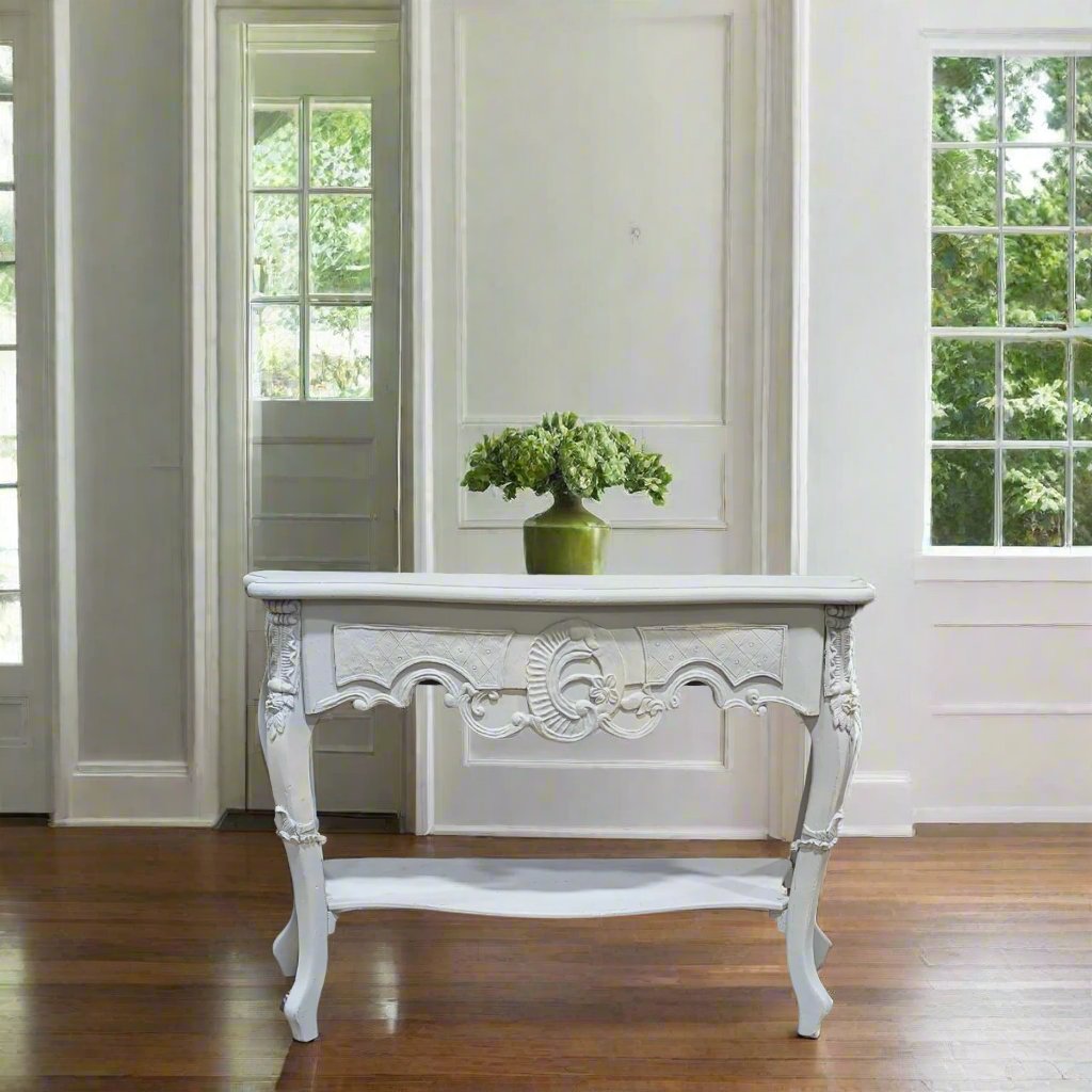 Gray Hand Painted Carved Console Table