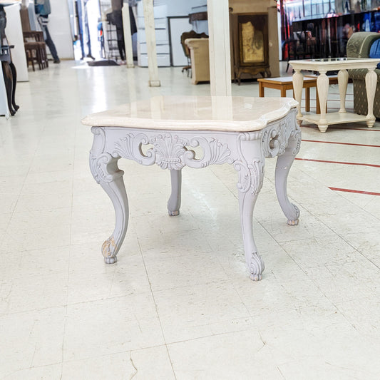 Gray Painted Carved Marble Top End Table - Habroc - Online ReStore