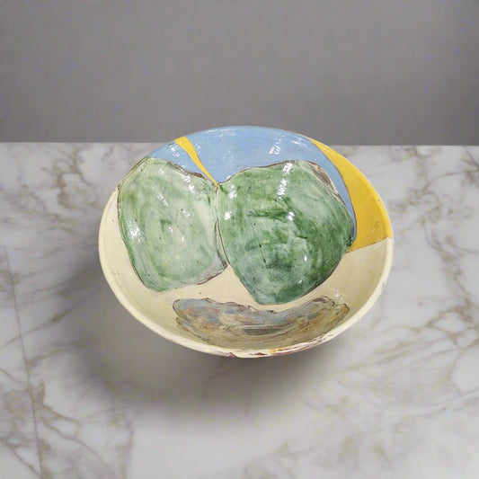 Handcrafted Ceramic Decorative Bowl with Green & Blue Design