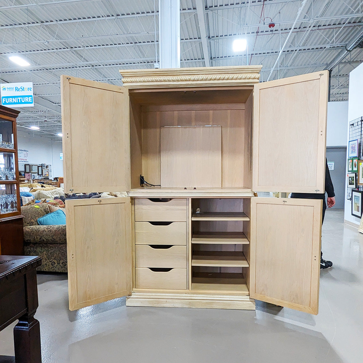 Large Contemporary Blonde Wood Bureau Armoire - Habroc - Online ReStore