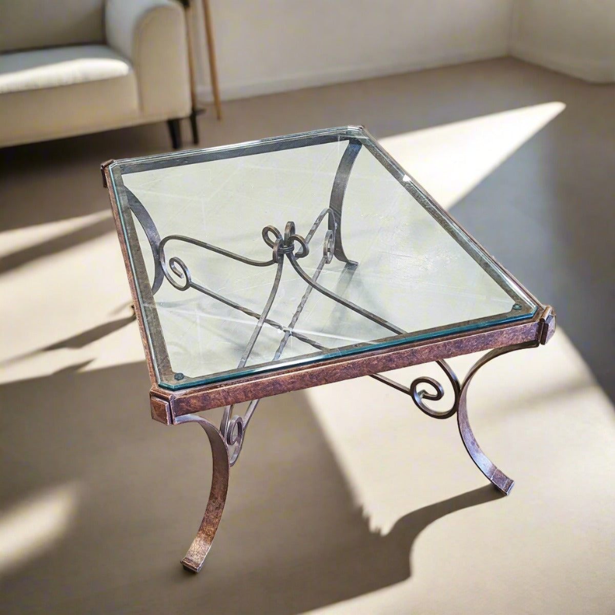 Large Contemporary Bevel Glass Wrought Iron Coffee Table - Habitat Oakland ReStores