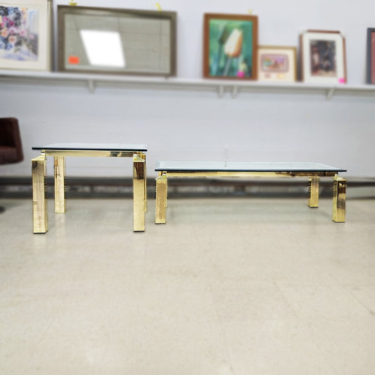 Mid-Century Glass Brass Coffee & End Table (Sold Separately) - Habroc - Online ReStore