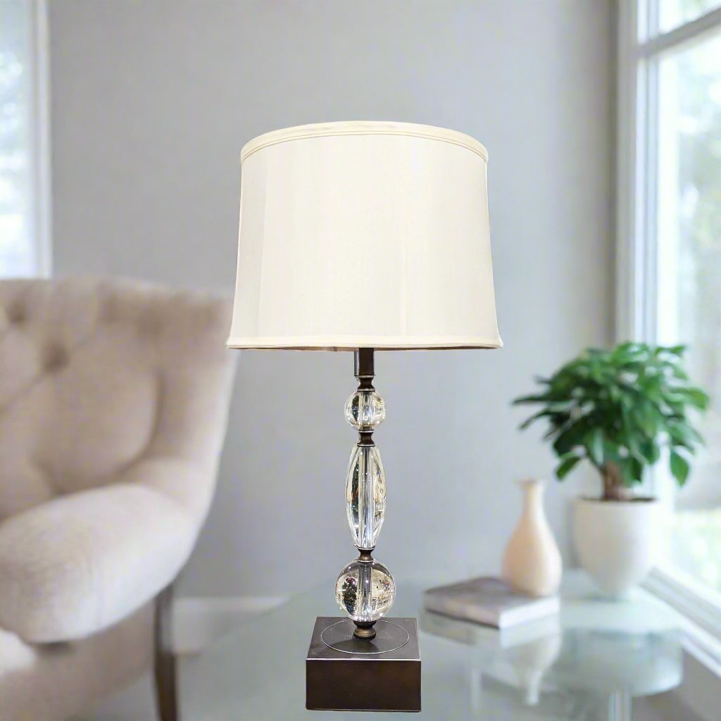 Modern Lucite Table Lamp with Drum Shade