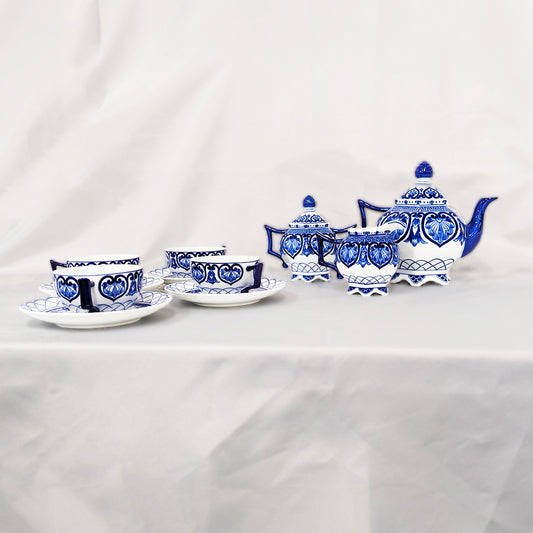 Oriental Blue & White Tea Set for 4