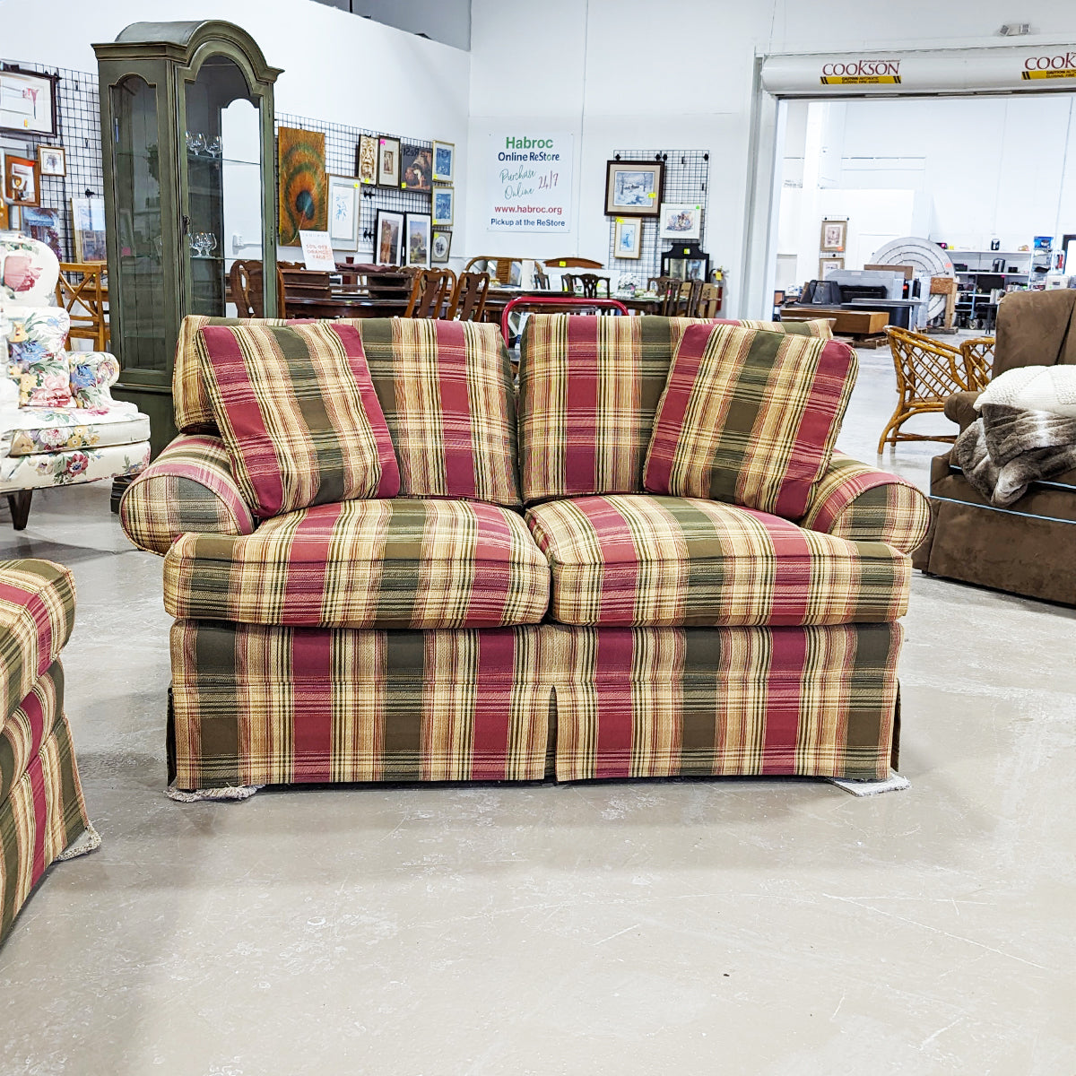 PAIR Calico Corners Upholstered Plaid Love Seat (Sold Separately) - Habroc - Online ReStore