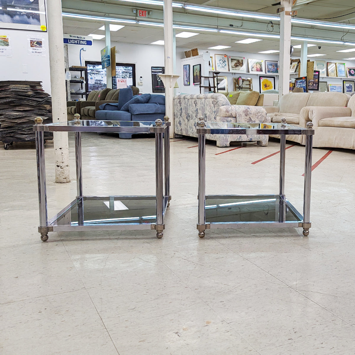 PAIR Chrome Glass Two-Tiered End Tables - Habroc - Online ReStore