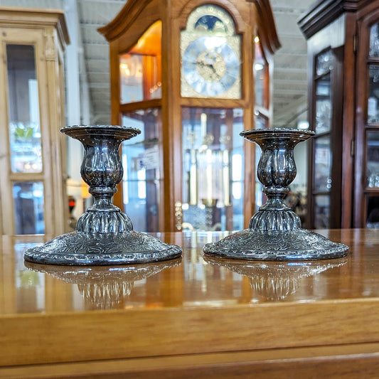PAIR Heavy Silver Plate Candle Holders - Habroc - Online ReStore