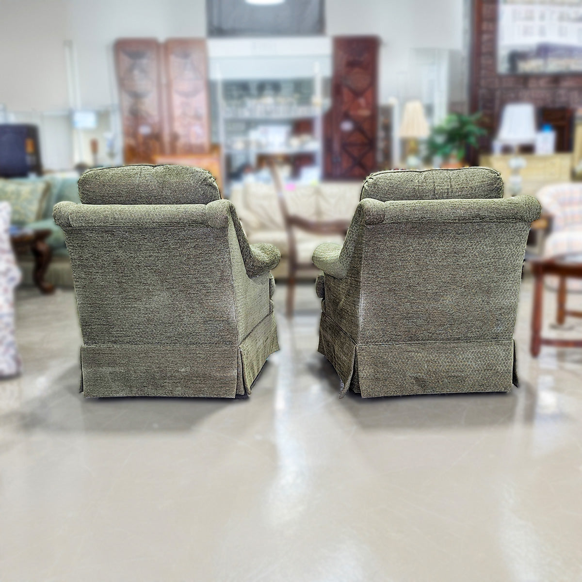 PAIR Large Swivel Forest Green Armchairs - Habroc - Online ReStore
