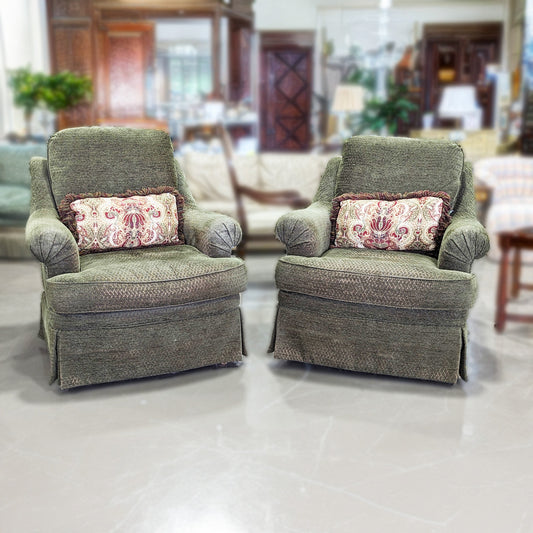 PAIR Large Swivel Forest Green Armchairs