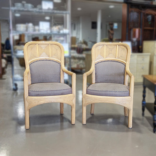 PAIR Rattan Upholstered Armchairs