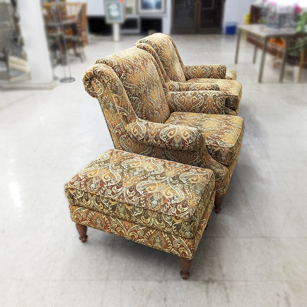 PAIR Sherrill Paisley Armchairs + Ottomans (Sold Separately) - Habroc - Online ReStore