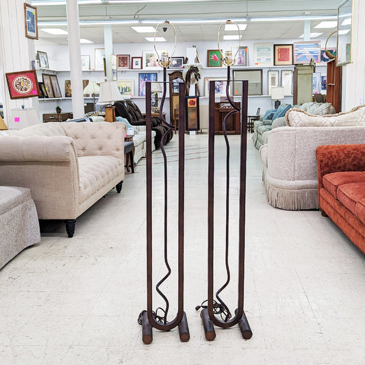 PAIR Tall Brushed Bronze Floor Lamps (Sold Separately) - Habroc - Online ReStore