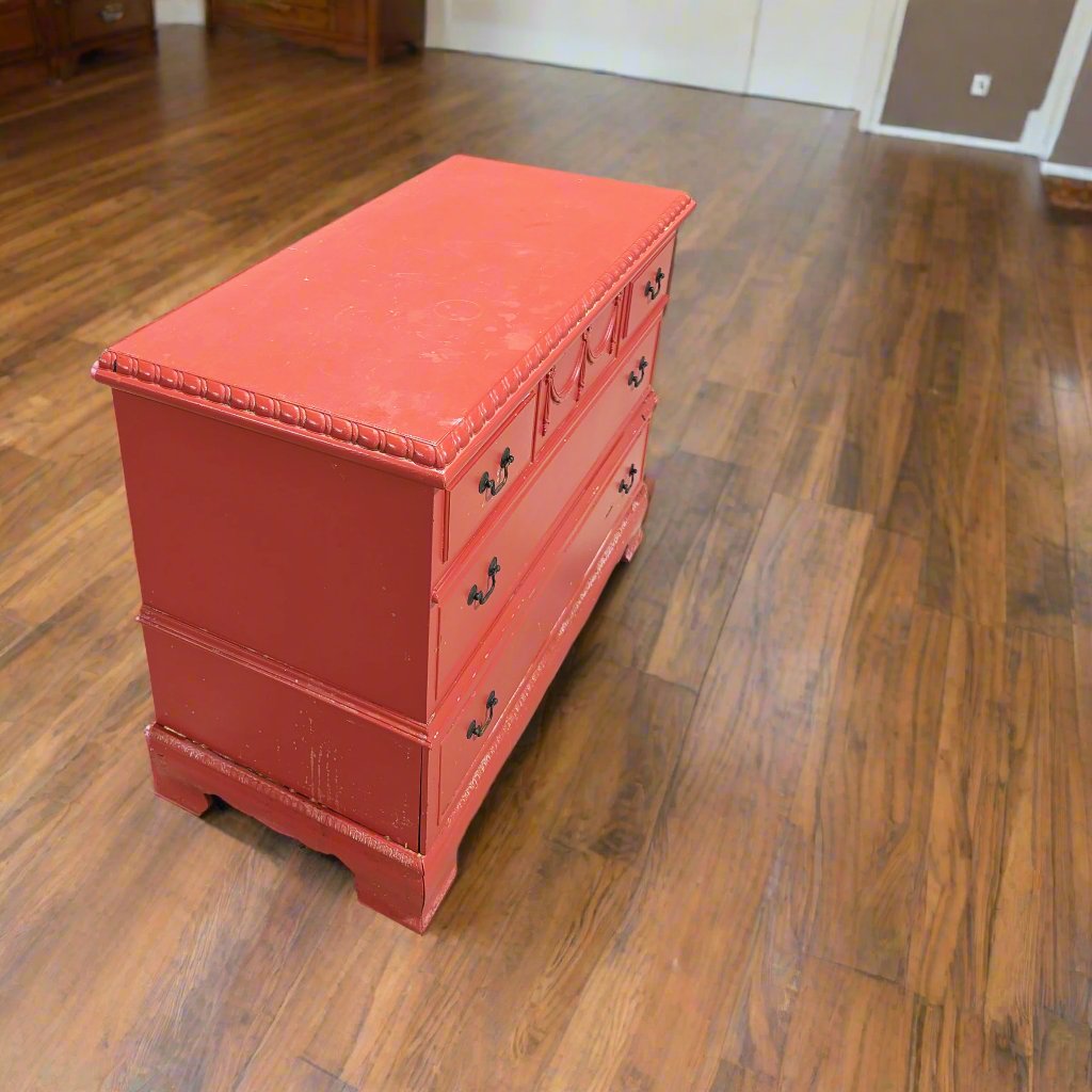 Roos Cedar Chest Red Painted Side Top View