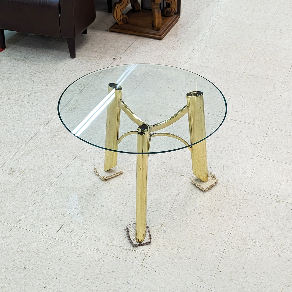 Round Bevel Glass Brass Table - Habroc - Online ReStore
