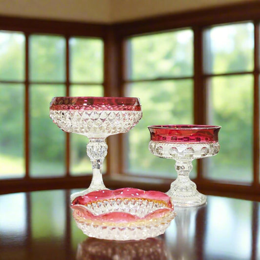 SET 3 Indiana Glass Kings Crown Ruby Flash Pieces