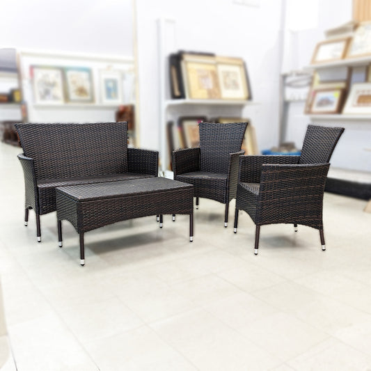 SET 4 Brown Synthetic Wicker Furniture