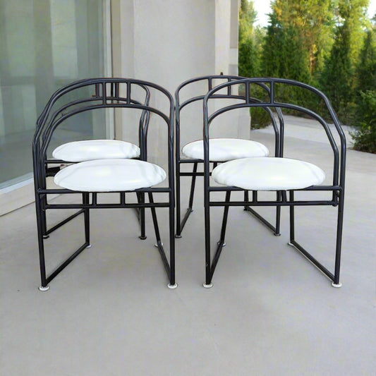 SET 4 Post Modern Black Metal Frame Dining Chairs by Cali-Style