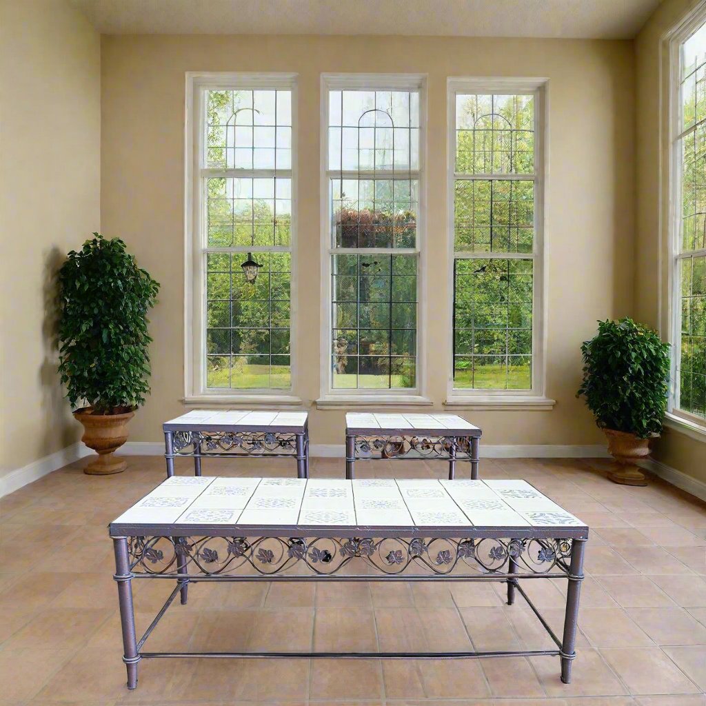 SET 3 Ceramic Tile Top Metal Tables