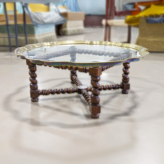 Scalloped Brass Glass Rope Stand Coffee Table