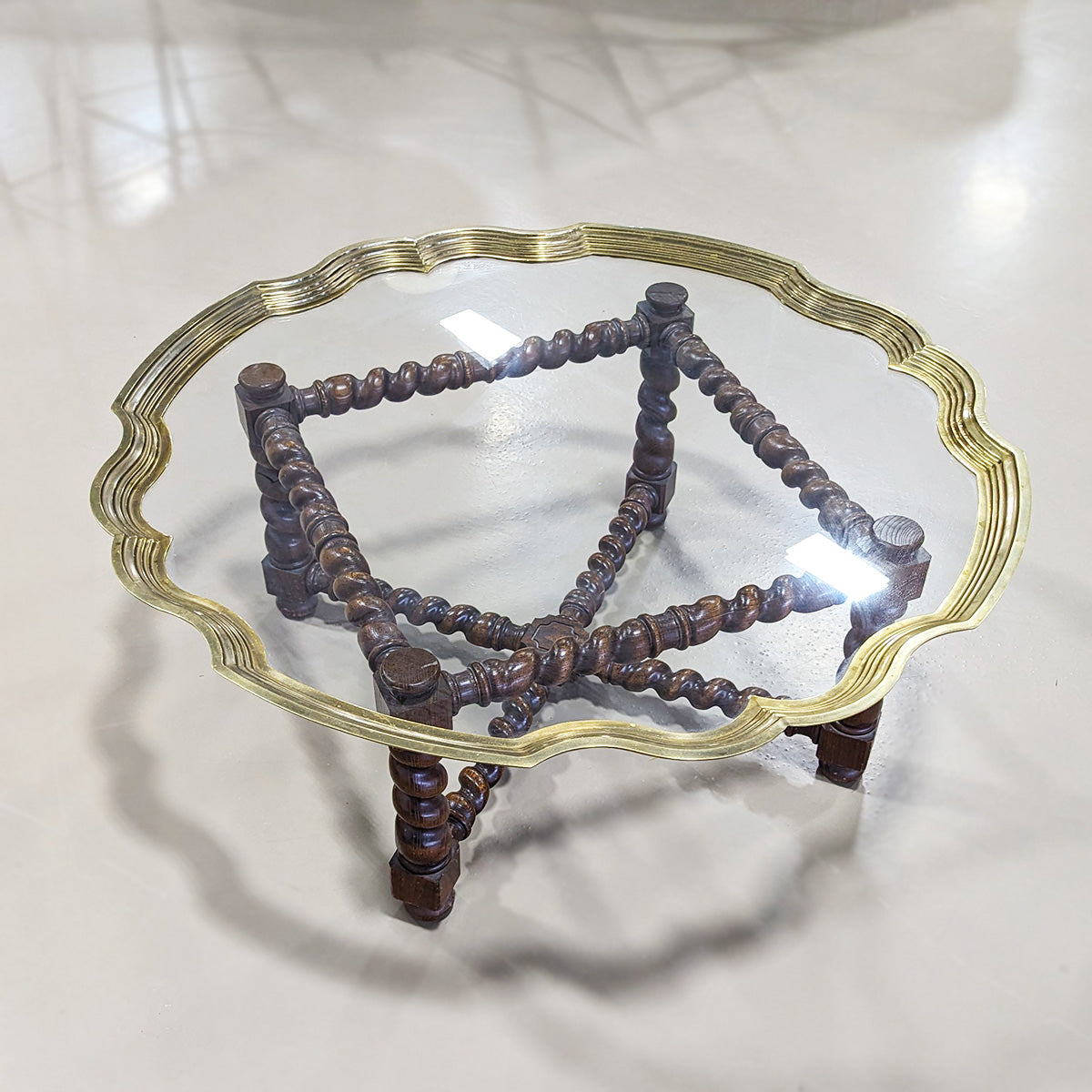 Scalloped Brass Glass Rope Stand Coffee Table - Habroc - Online ReStore