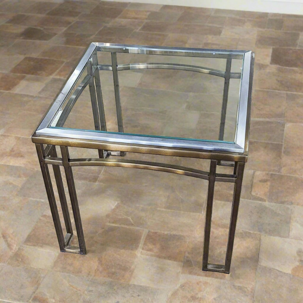 Square Brushed Bronze Glass End Table - Habitat Oakland ReStores