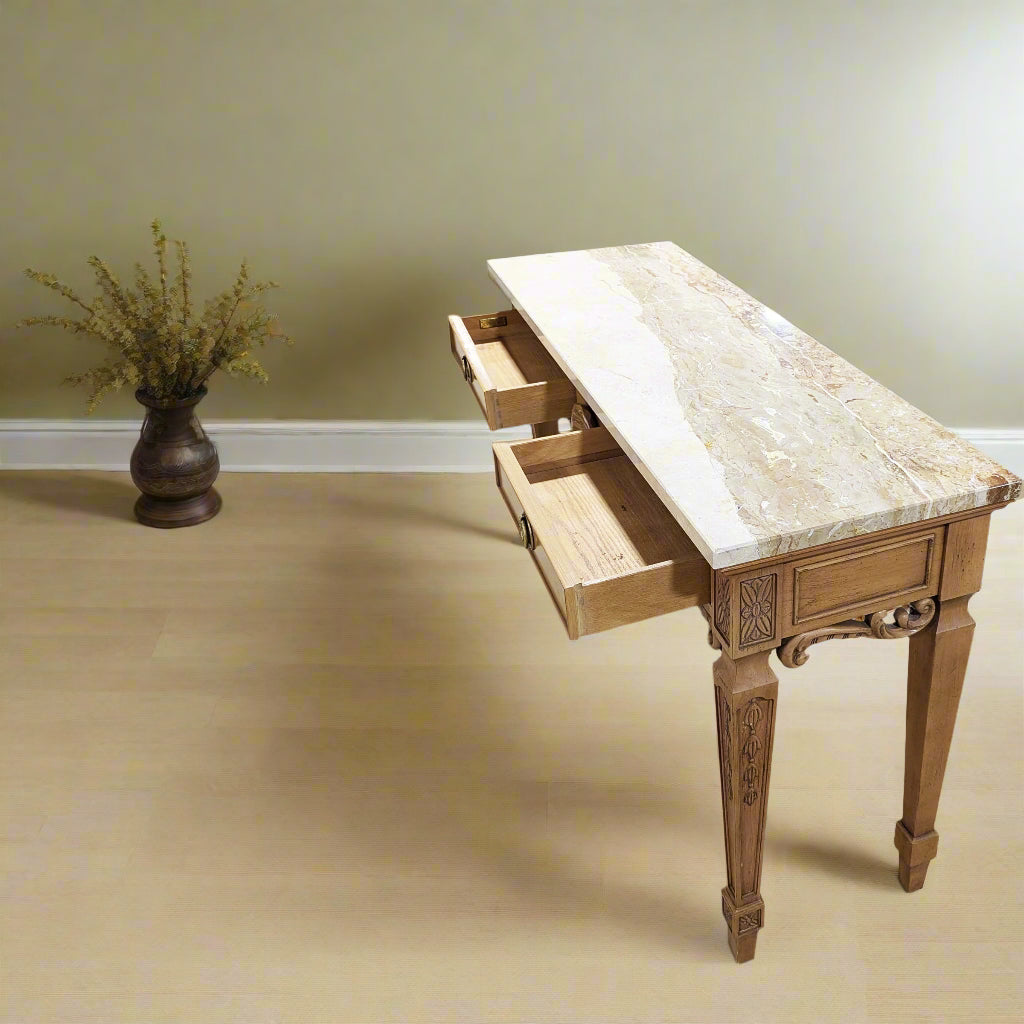 Vintage Century Furniture Marble Top Console Table Top Side View
